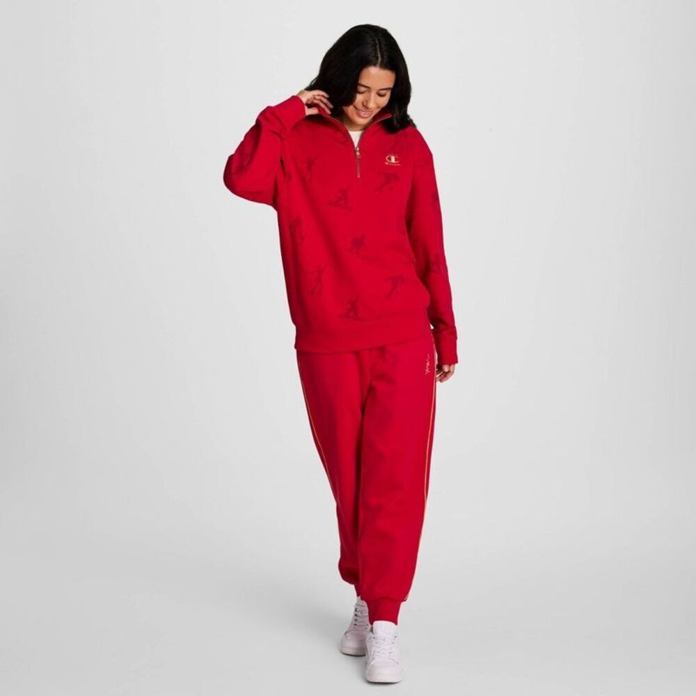 Champion Adult Fleece Motif 1/4 Zip Pullover Sweatshirt - Red XL
